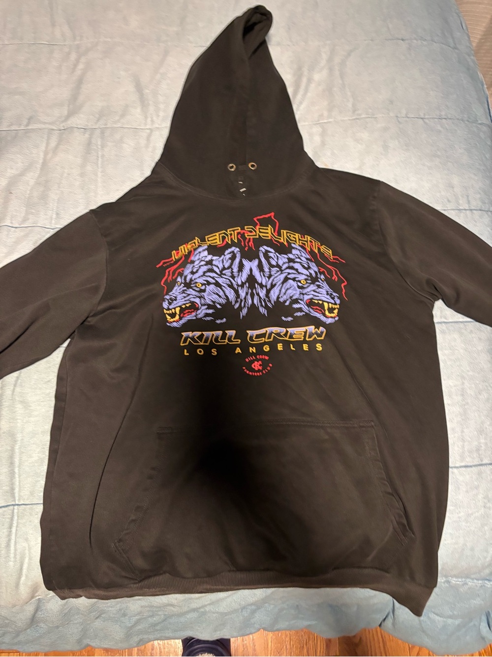Kill Crew Black Hoodie with Blue Twin Wolf Graphic